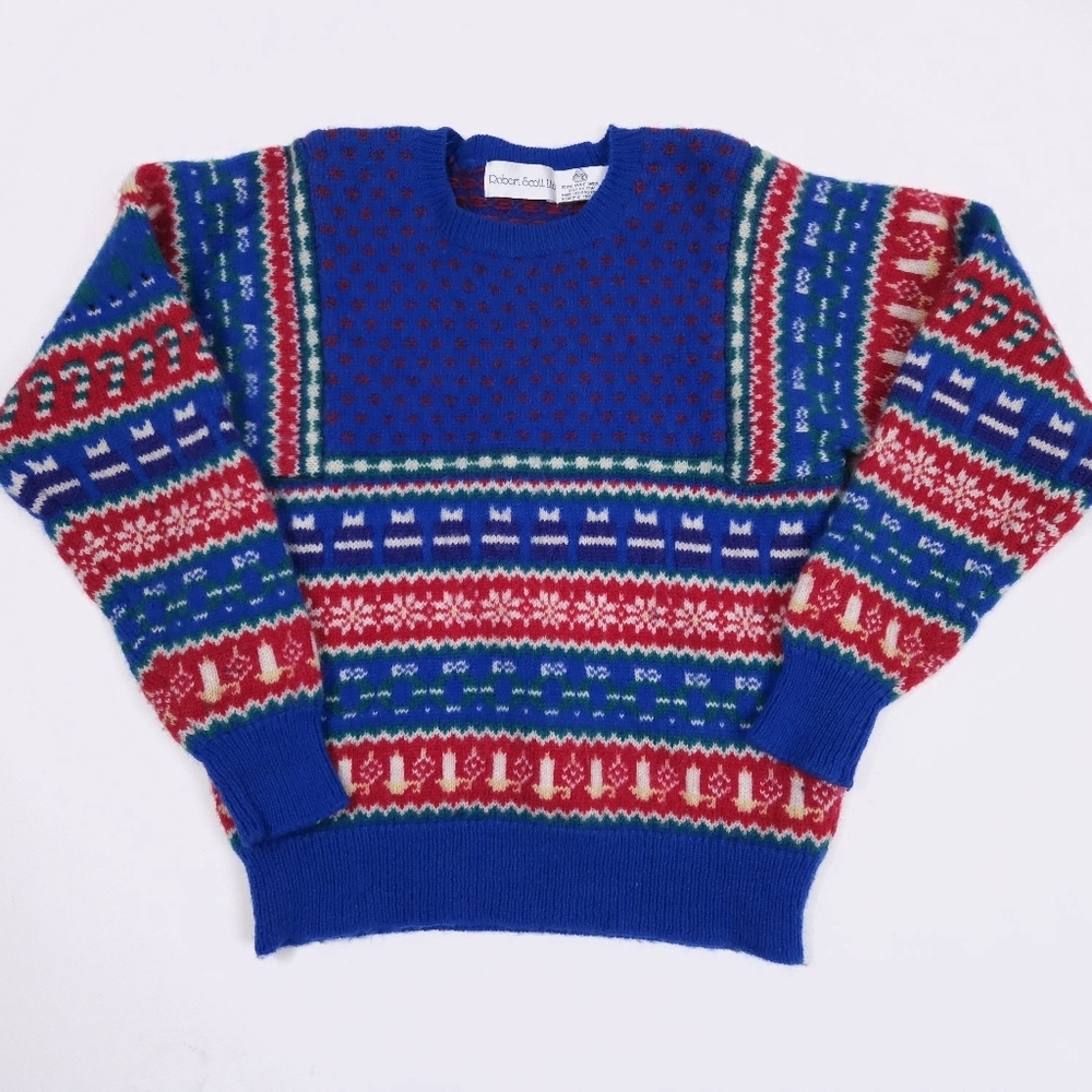 Robert Scott Vintage Christmas Holiday Winter Ski Fair Isle Wool Knit Sweater